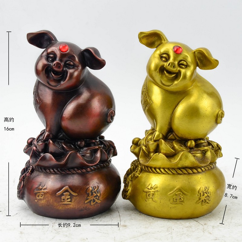 批發(fā)精工純銅特價黃金袋豬 生肖福豬，為仿古家具與空間增輝的工藝品擺設(shè)